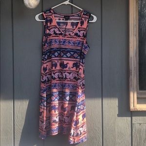 rue21 salmon-pink and blue accented printed dress